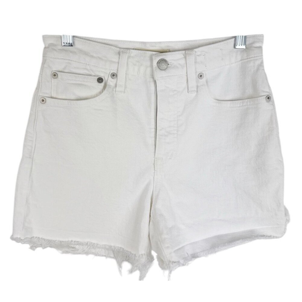 Madewell‎ Women's 25 High Rise Denim Jean Shorts White Fringed Hem